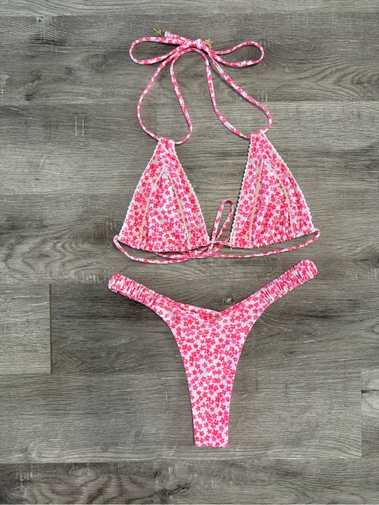 Kulani Kinis Other - Kulani Kinis Pink Floral Triangle Bikini Set